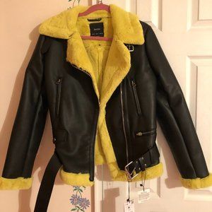 Bershka Contrast Faux Fur Biker Jacket